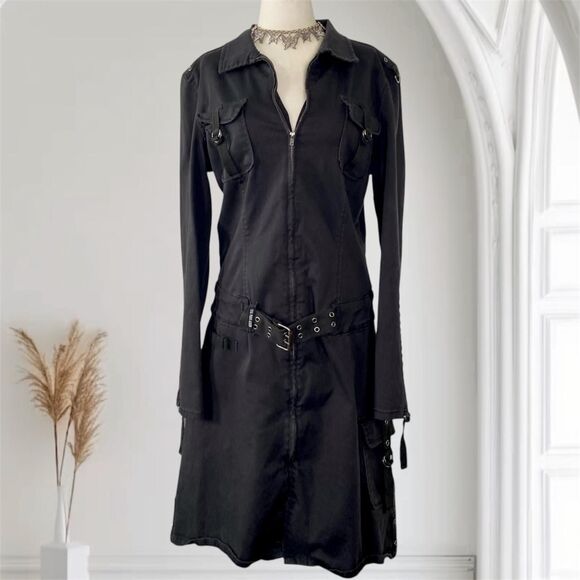 U.S. Polo Assn. Dresses & Skirts - U.S Polo Assn Early 2000's Black Cotton Utility Gorpcore Buckle Mini Dress XL 16